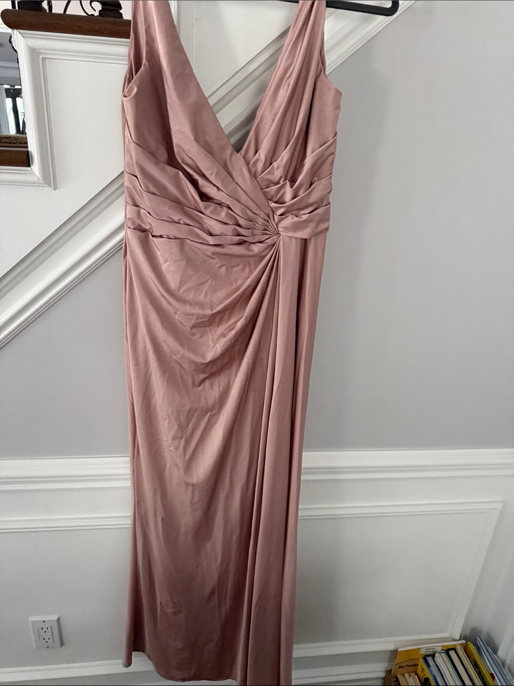 Bari Jay Mauve/Pink Satin V-Neck Maxi Dress